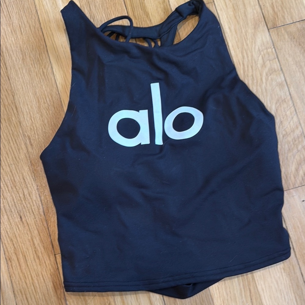 Alo Black Logo Cropped Tank Top